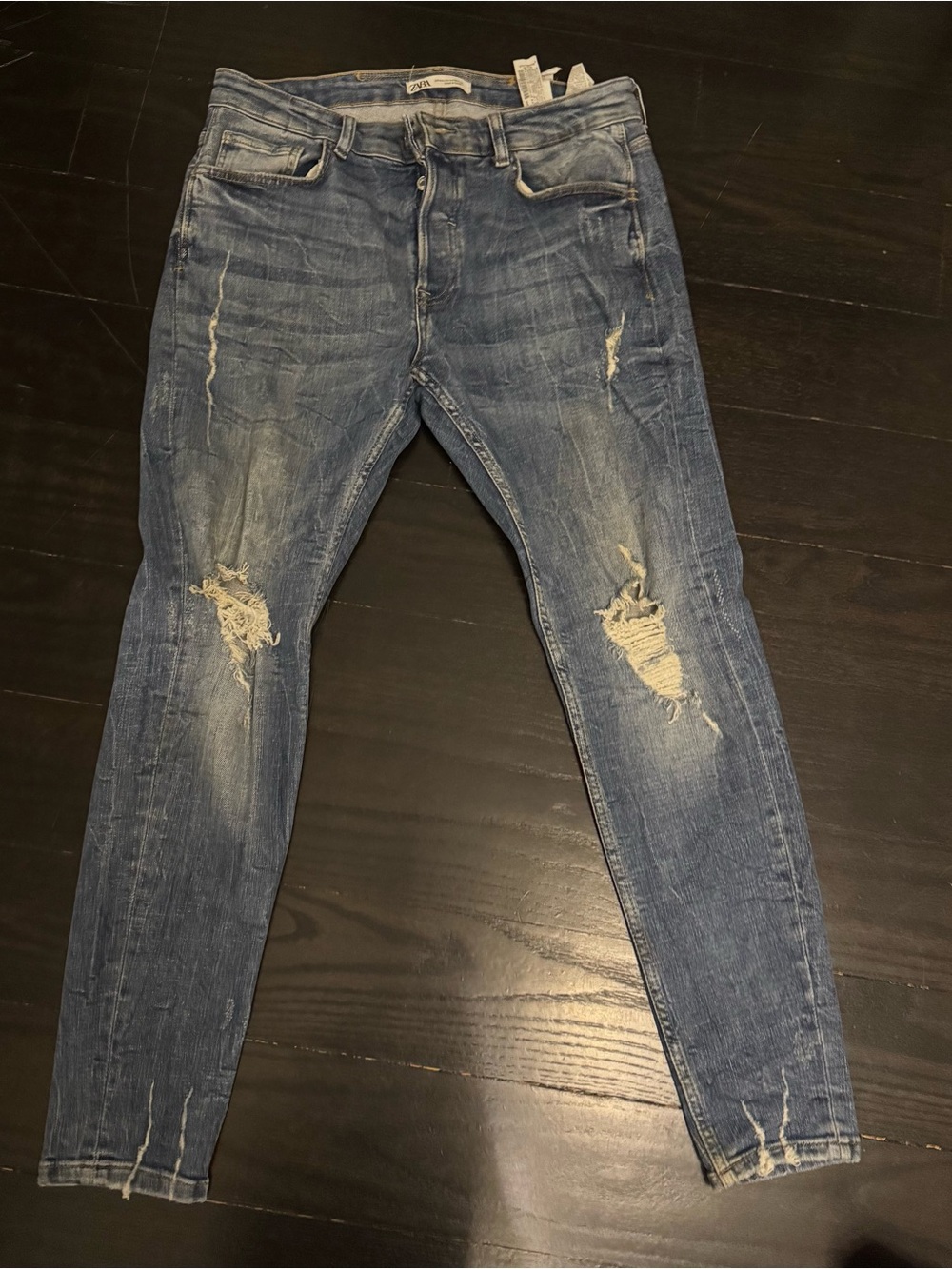Zara Distressed Men's Slim Fit Blue Jeans